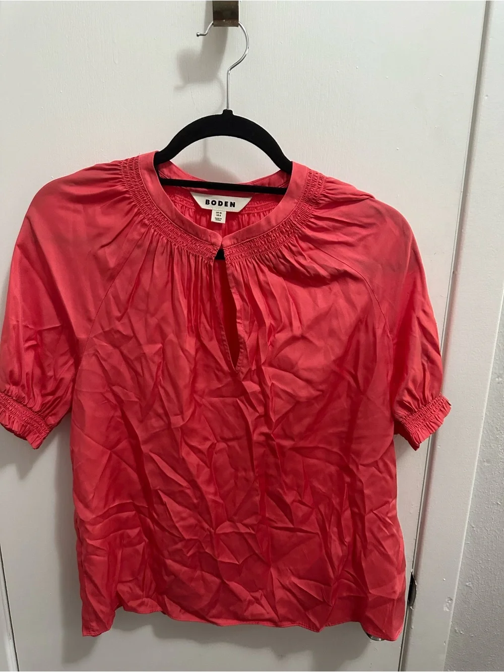 Boden Coral Pink Short Puff-Sleeve Peasant Top